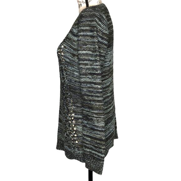 Olive & Oak SMALL Marled Varied Texture Loose Open Knit Panel Crew Neck Sweater - Picture 3 of 8